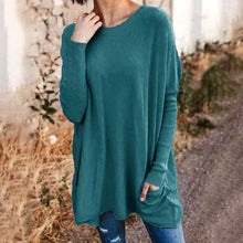 Load image into Gallery viewer, Round Neck Long Sleeve Loose Pocket Solid T-Shirt
