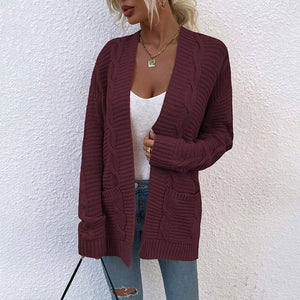 Womens Long Sleeve Open Front Chunky Knit Cardigan Sweater