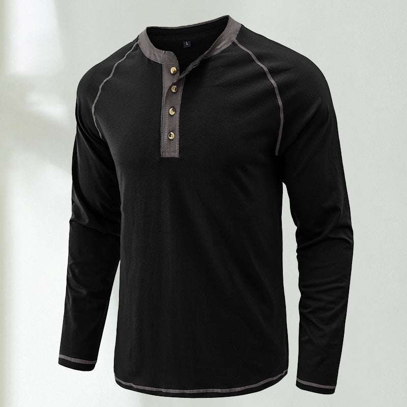 Soft Cotton Fabric Henley Collar T-Shirt