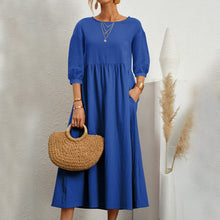 Load image into Gallery viewer, Solid Color Lantern Sleeve Loose Cotton Linen Dress
