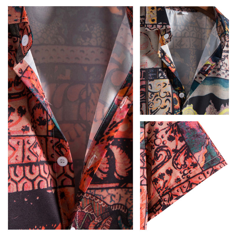 Men Patchwork Print Button Front Shirt