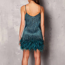 Load image into Gallery viewer, Women&#39;s Feather Fringe Sequin Spaghetti Strap Dress
