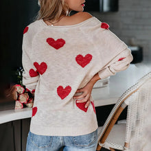Load image into Gallery viewer, Heart V-Neck Knit Long Sleeve Sweater
