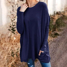 Load image into Gallery viewer, Round Neck Long Sleeve Loose Pocket Solid T-Shirt
