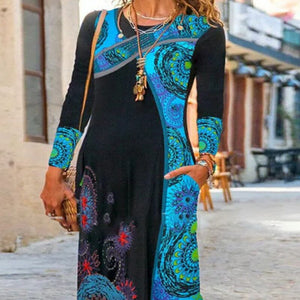 Ethnic Print Long Sleeve Dress