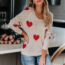 Load image into Gallery viewer, Heart V-Neck Knit Long Sleeve Sweater
