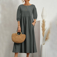 Load image into Gallery viewer, Solid Color Lantern Sleeve Loose Cotton Linen Dress

