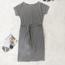 Load image into Gallery viewer, Crew Neck Short Sleeve Tunic Striped Dress
