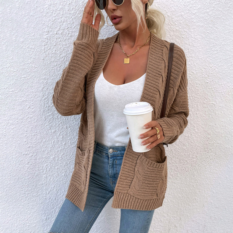 Womens Long Sleeve Open Front Chunky Knit Cardigan Sweater
