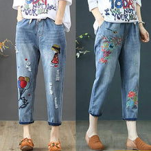 Load image into Gallery viewer, Retro Style Embroidered Loose Jeans
