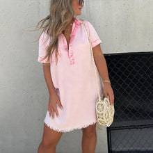 Load image into Gallery viewer, Denim Skirt Dress with Fringed Hem
