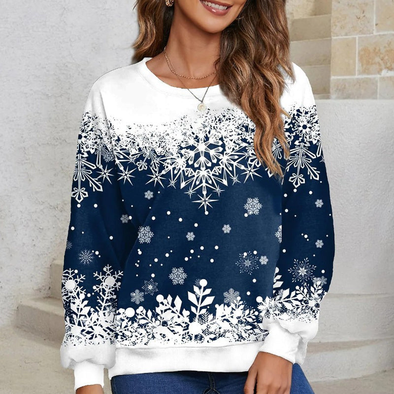 Women Xmas Snowflake Print Pullover