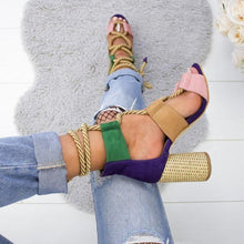 Load image into Gallery viewer, Multi-color Lace-up Heeled Sandals
