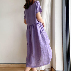 Simple Solid Color Short Sleeve Dress