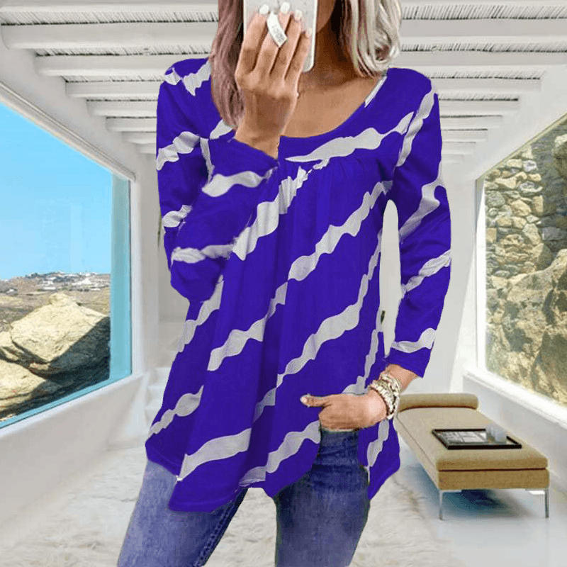 Striped Print Loose Long Sleeve T-Shirt