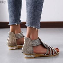 Load image into Gallery viewer, Roman Style Rhinestone Flat Sandals
