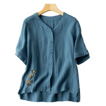 Load image into Gallery viewer, Loose Embroidered V-Neck Short Sleeve T-Shirt
