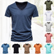 Load image into Gallery viewer, Plain Slub Cotton V-neck T-shirt
