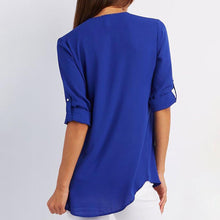 Load image into Gallery viewer, V Neck Zipper Patchwork Plain Blouses
