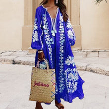 Load image into Gallery viewer, V-Neck Long Sleeve Printed Loose Dress
