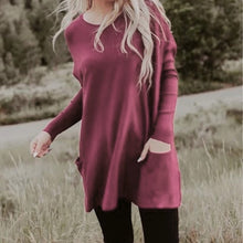 Load image into Gallery viewer, Round Neck Long Sleeve Loose Pocket Solid T-Shirt
