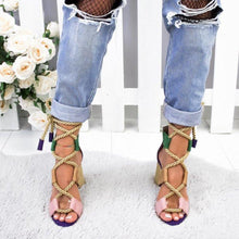 Load image into Gallery viewer, Multi-color Lace-up Heeled Sandals
