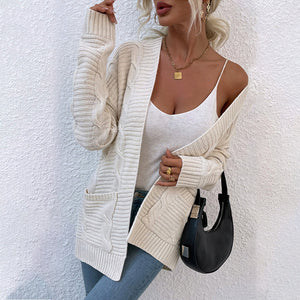 Womens Long Sleeve Open Front Chunky Knit Cardigan Sweater