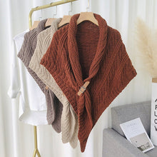 Load image into Gallery viewer, Knitted Triangle Shawl with Leather Buckle
