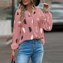 Load image into Gallery viewer, V Neck Feather Print T-Shirt
