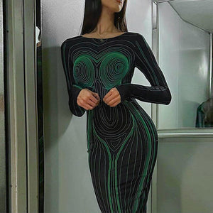 Women's Sexy Long Sleeve Backless Bodycon Dress