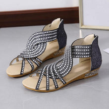 Load image into Gallery viewer, Roman Style Rhinestone Flat Sandals
