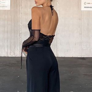 Mesh Sheer Off Shoulder Halter Top