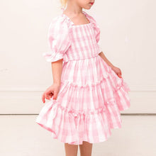 Load image into Gallery viewer, Children&#39;s Square Neck Lantern Sleeve Floral Plaid Dress
