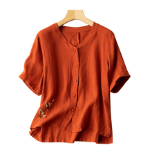 Load image into Gallery viewer, Loose Embroidered V-Neck Short Sleeve T-Shirt
