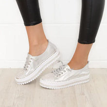Load image into Gallery viewer, DIAMOND SILVER LEATHER SNEAKERS
