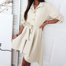 Load image into Gallery viewer, Solid Color Waist Button Belt Dress
