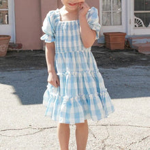 Load image into Gallery viewer, Children&#39;s Square Neck Lantern Sleeve Floral Plaid Dress
