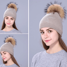 Load image into Gallery viewer, Women Wool Fox Fur Poms Warm Knitted Casual Hat
