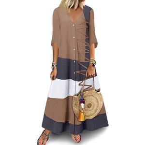 Loose V-Neck Cotton Dress