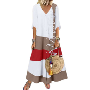 Loose V-Neck Cotton Dress