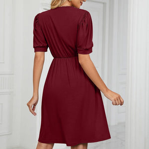 V-neck Long Pocket Casual Dress