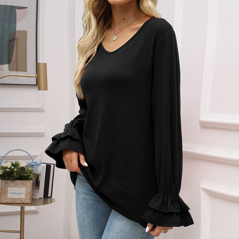 Flare Sleeve Solid T-Shirt