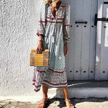 Load image into Gallery viewer, V Neck Holiday Long Sleeve Printed Dress
