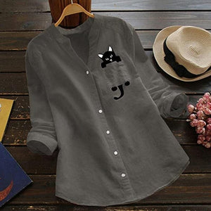 Long-sleeved V-neck Blouse