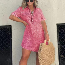 Load image into Gallery viewer, Denim Skirt Dress with Fringed Hem
