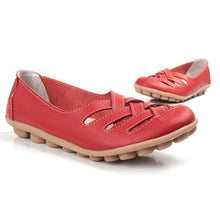 Load image into Gallery viewer, Hollow-Out Split Leather Slip-On Women&#39;s Flats
