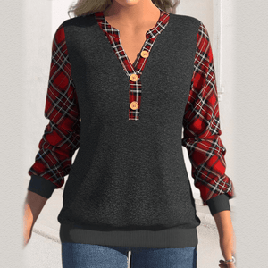 Sweater with Checkerboard Pattern and Buttons