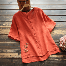 Load image into Gallery viewer, Loose Embroidered V-Neck Short Sleeve T-Shirt

