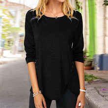 Load image into Gallery viewer, Irregular Button Long Sleeve Crew Neck Casual T-Shirt
