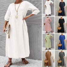 Load image into Gallery viewer, Solid Color Lantern Sleeve Loose Cotton Linen Dress
